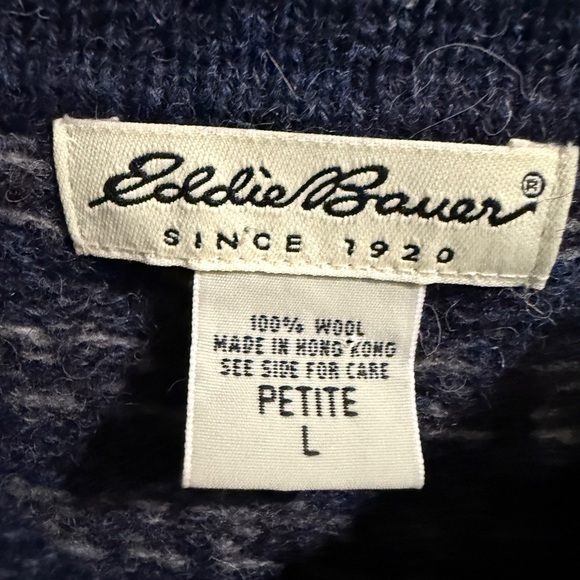Eddie Bauer Navy Charcoal 100% Wool Collared Cardigan Fall Heritage Fisherman - Picture 5 of 7